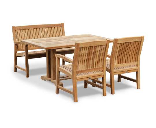 Rectory 1.5m Rectangular Table, Farnsworth 1.2m Teak Bench and Farnsworth Armchairs