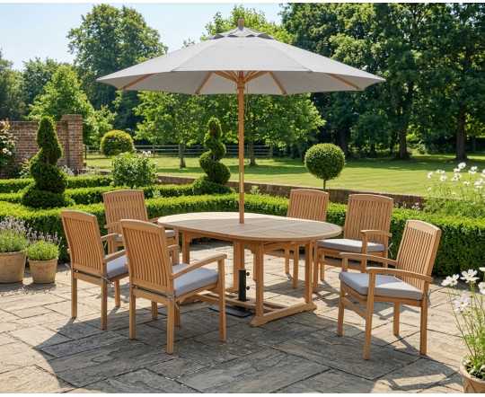 Oxburgh Single Leaf Extending Table with 6 Cannes Stacking Chairs