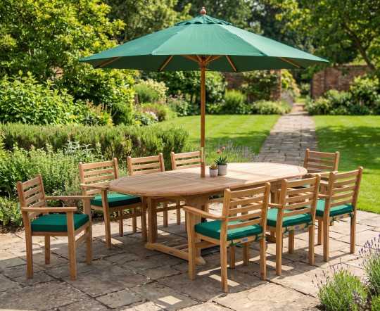 Oxburgh 8 Seater Teak 1.8-2.4m Extendable Table with Sussex Armchairs