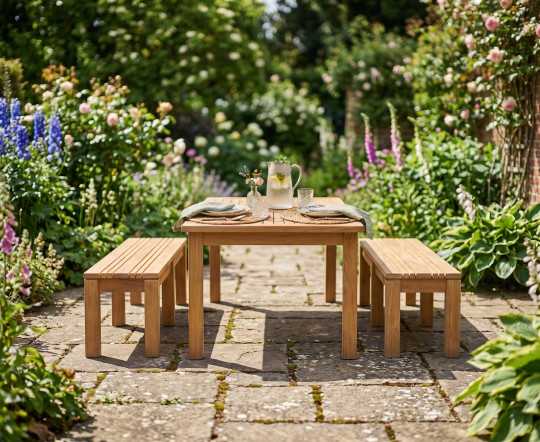 Gladstone Teak Rectangular 2m Table with Mita Backless Benches
