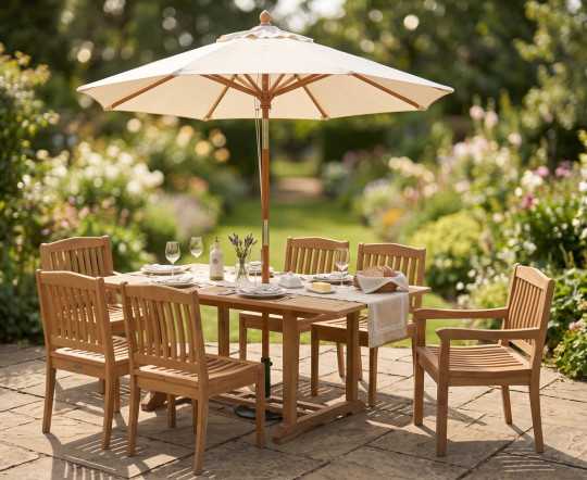 Winchester 6 Seater Teak Rectangular Garden Table 1.5m and Chairs