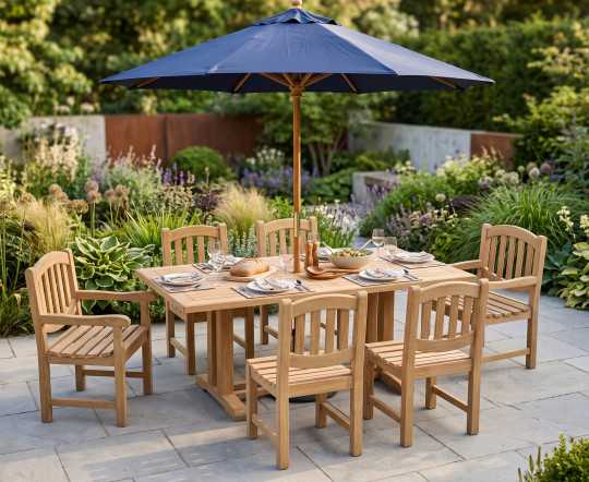 Rectory 6 Seater Teak 1.8m Rectangular Table and Kennington Chairs Set