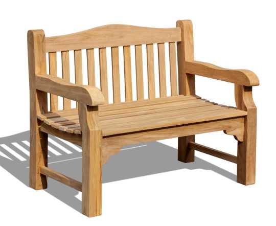 Slight side view of St. James Teak Traditional Park Bench - 1.2m