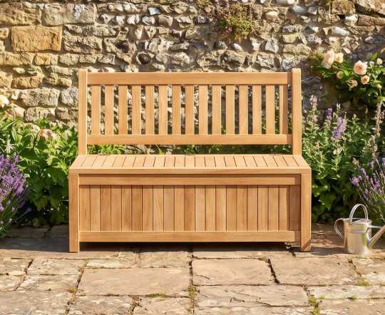 York Teak Garden Storage Bench - 1.2m
