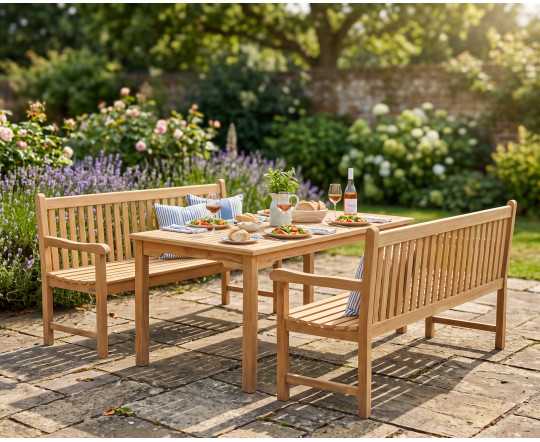 Hampton 8 Seater Rectangular 1.8m Dining Set with York Benches