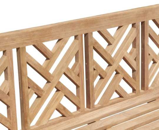Close up of the backrest on the Chartwell 4 Seater Teak Garden Bench - 1.8m