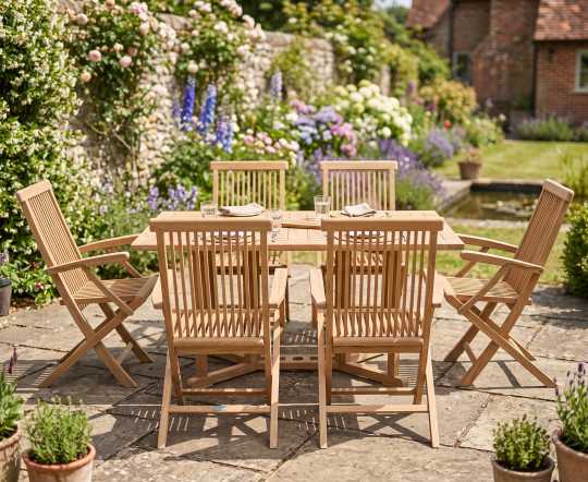 Byron 6 Seater Teak 1.5m Gateleg Dining Set with Newhaven Armchairs