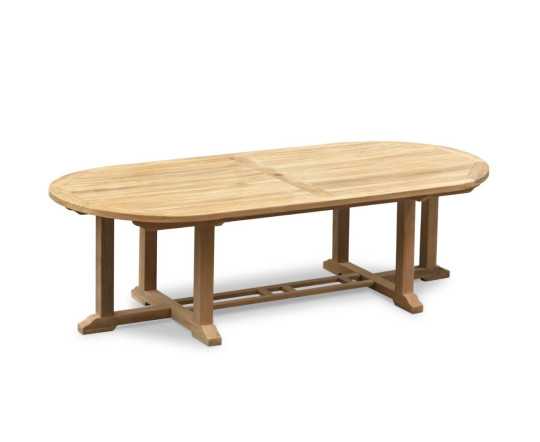 Side view of Winchester Teak Oval Garden Table - 1.2 x 2.6m