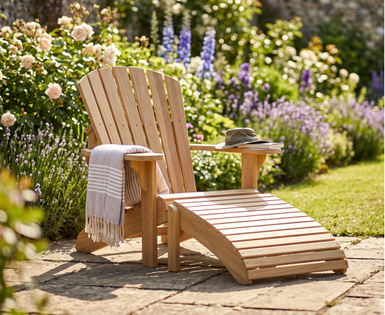New England Teak Adirondack Chair with Footrest