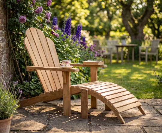Teak Wood Adirondack Chair and Footrest