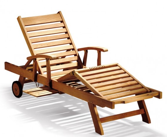 Luxury Teak Reclining Sun Lounger with Arms and Cushion