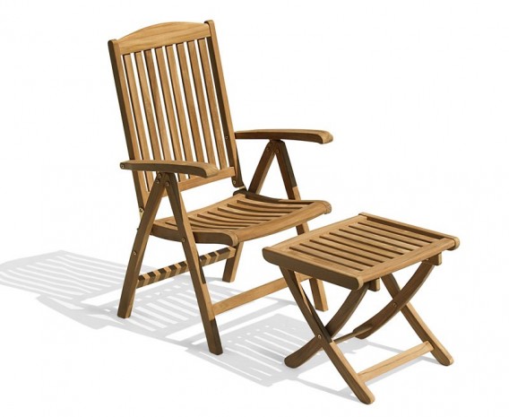 Tewkesbury Teak Outdoor Recliner Chair with Footstool