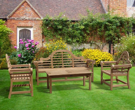 Lutyens-Style 1.95m Bench, Armchairs & Winchester Coffee Table Set