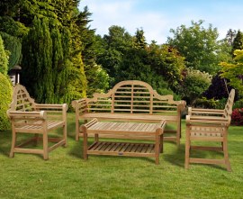 Lutyens-Style 1.95m Bench, Armchairs & Coffee Table Set