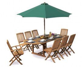 Oxburgh 8 Seater Teak 1.8-2.4m Extending Table with Cannes Folding Chairs and Armchairs