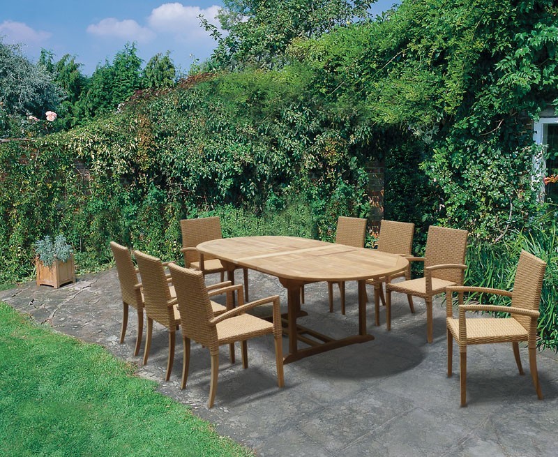 Oxburgh 8 Seater Teak 1.8-2.4m Extending Table with St. Moritz Chairs