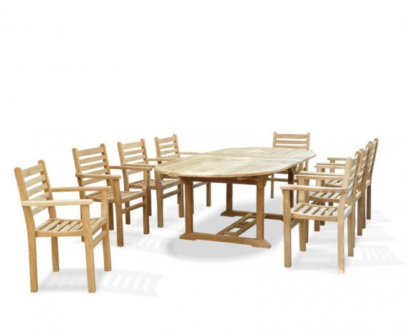 Oxburgh 8 Seater Teak 1.8-2.4m Extendable Table with Sussex Armchairs