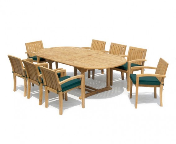 Oxburgh 8 Seater Teak Extending 1.8-2.4m Table with Antibes Armchairs