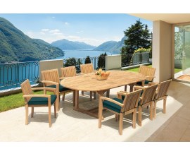 Oxburgh 8 Seater Teak Extending 1.8-2.4m Table with Antibes Armchairs