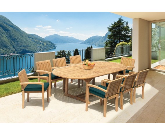 Oxburgh 8 Seater Teak Extending 1.8-2.4m Table with Antibes Armchairs