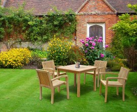 Antibes 4 Seat Teak Garden Table and Stackable Chairs Set