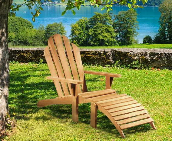 Teak Wood Adirondack Chair and Footrest