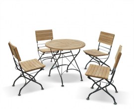 Teak Folding Bistro Round 0.8m Table & 4 Side Chairs