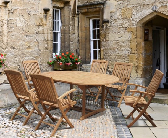 Oxburgh 6 Seater Double Leaf Extending Table with Cannes Armchairs