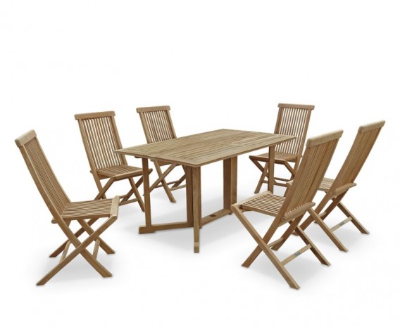 Byron 6 Seater Teak 1.5m Gateleg Dining Set and Newhaven Dining Chairs
