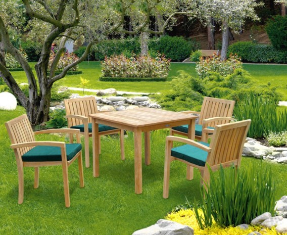 Hampton 4 Seater Teak Square Dining Set with Antibes Stacking Chairs