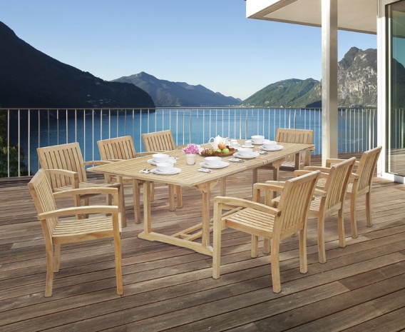 Dorset 1.8-2.4m Extending Dining Set with 8 Antibes Stacking Armchairs