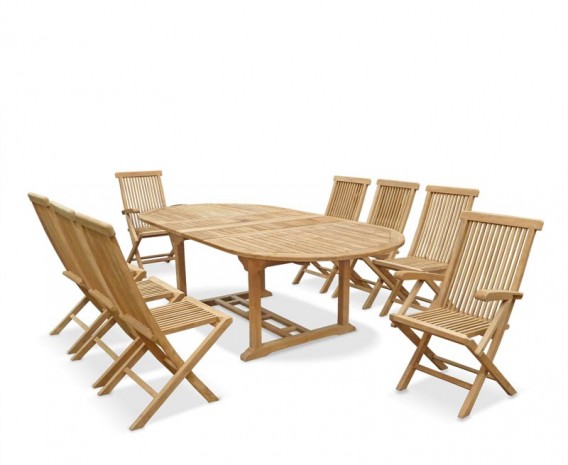 Oxburgh 8 Seater Teak 1.8-2.4m Extending Table with Newhaven Chairs