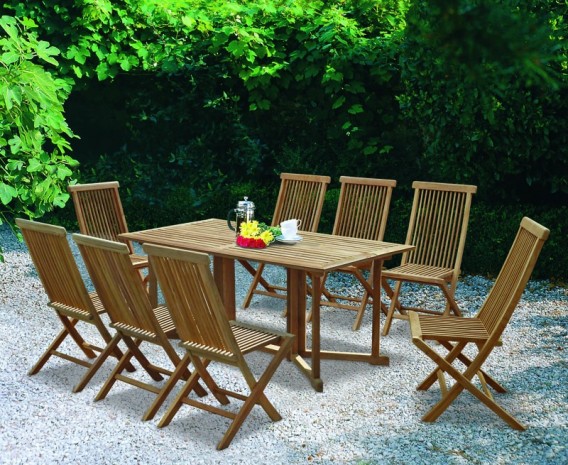 Byron 8 Seater Teak 1.8m Gateleg Dining Set and Newhaven Dining Chairs