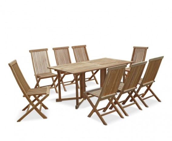 Byron 8 Seater Teak 1.8m Gateleg Dining Set and Newhaven Dining Chairs