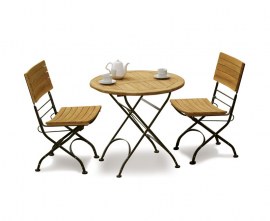 2 Seater Outdoor Wooden Foldable Cafe Set | Garden Folding Cafe Table & 2 Patio Folding Cafe Chairs