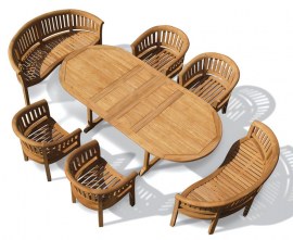 Oxburgh Teak Extendable Table 1.8-2.4m with Banana Benches and Chairs