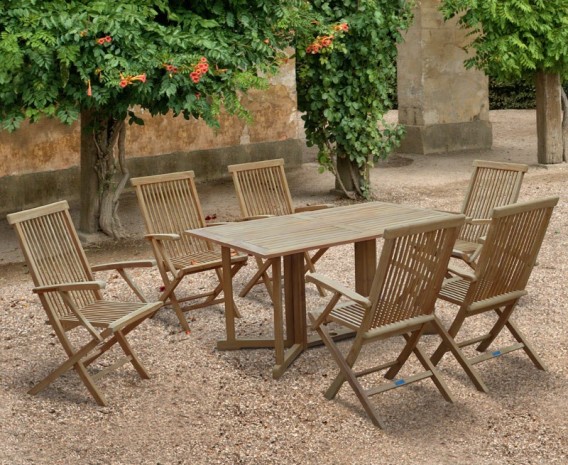 Byron 6 Seater Teak 1.5m Gateleg Dining Set with Newhaven Armchairs