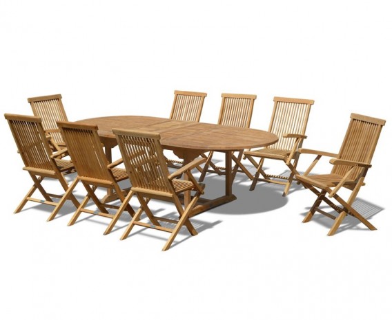 Oxburgh 8 Seater Teak 1.8-2.4m Extending Table with Newhaven Armchairs