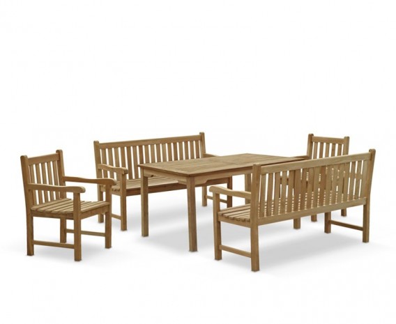 Hampton 8 Seater Rectangular 1.5m Table with York Benches & Armchairs