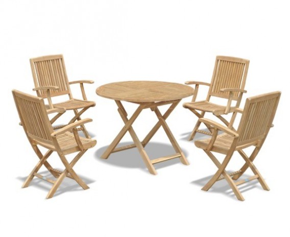 Lymington 4 Seater Round 1m Dining Set with Palma Folding Armchairs
