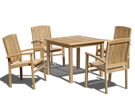 Hampton 4 Seater Teak Square Dining Set with Cannes Stacking Chairs