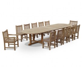 Winchester 13 Piece Large Teak Garden Dining Set with Oval Table