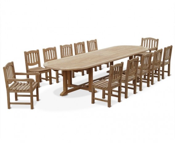 Winchester 12 Seater Teak 4m Oval Table with Armchairs and Side Chairs