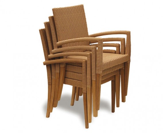 Hampton 4 Seater Teak Square Dining Set with St. Moritz Armchairs