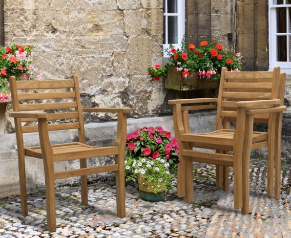 Oxburgh 8 Seater Teak 1.8-2.4m Extending Table with Sussex Armchairs