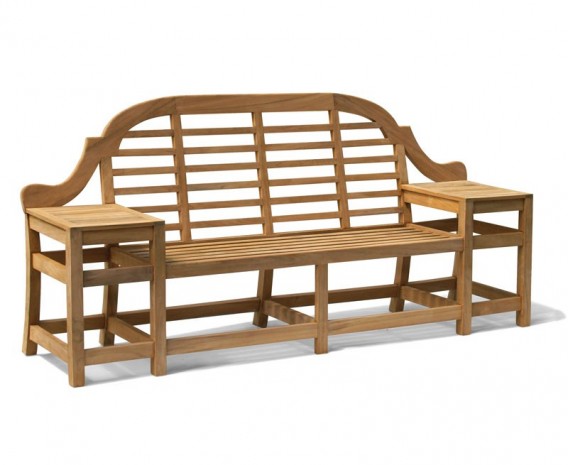 Large Teak Chinoiserie Bench with Armrests