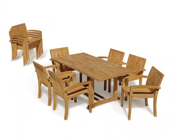 Winchester 6 Seater Teak 1.5m Rectangular Table with Antibes Armchairs
