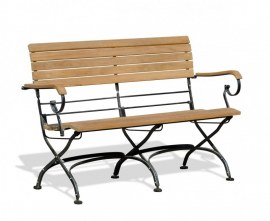 Café Teak Folding Bistro Bench with Arms - Black