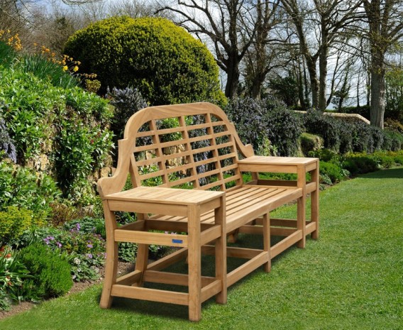 Large Teak Chinoiserie Bench with Armrests