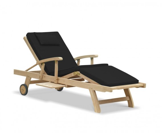 Luxury Teak Reclining Sun Lounger with Arms and Cushion